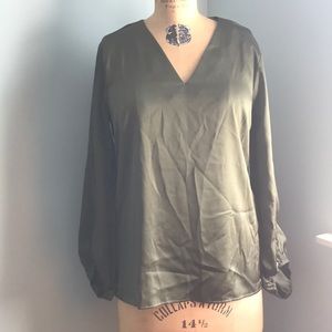 Banana Republic Moss Green Satin Blouse Sz M